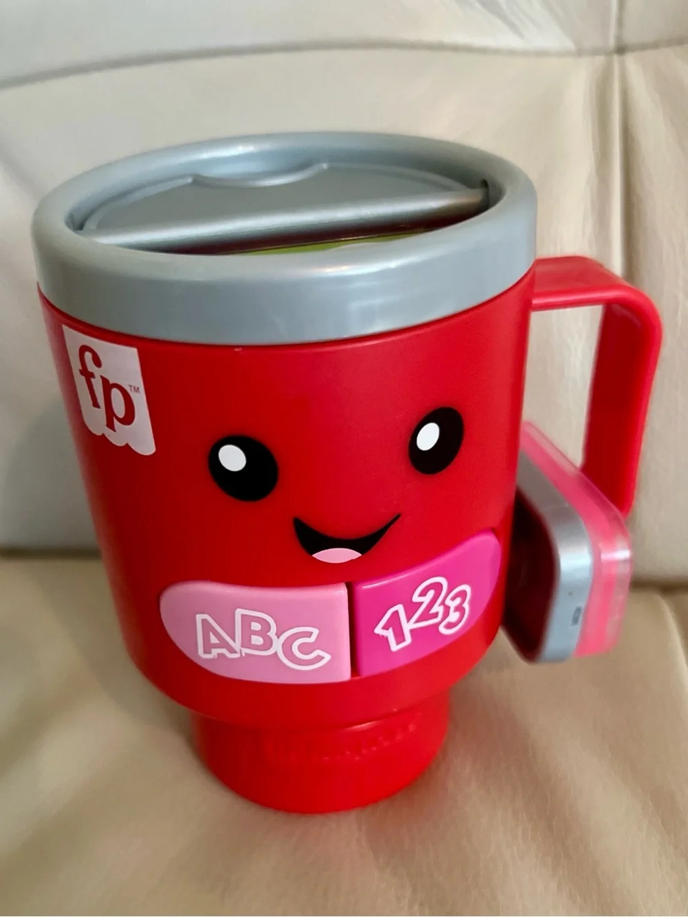 Fisher-Price Musical Toy Red and Pink ABC 123 Learning Cup with Gray Lid